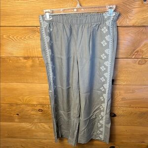 PUREJILL Womens Sm CASUAL PANTS COMFORT Green 100% TENCEL EMBROIDERED SIDES Boho